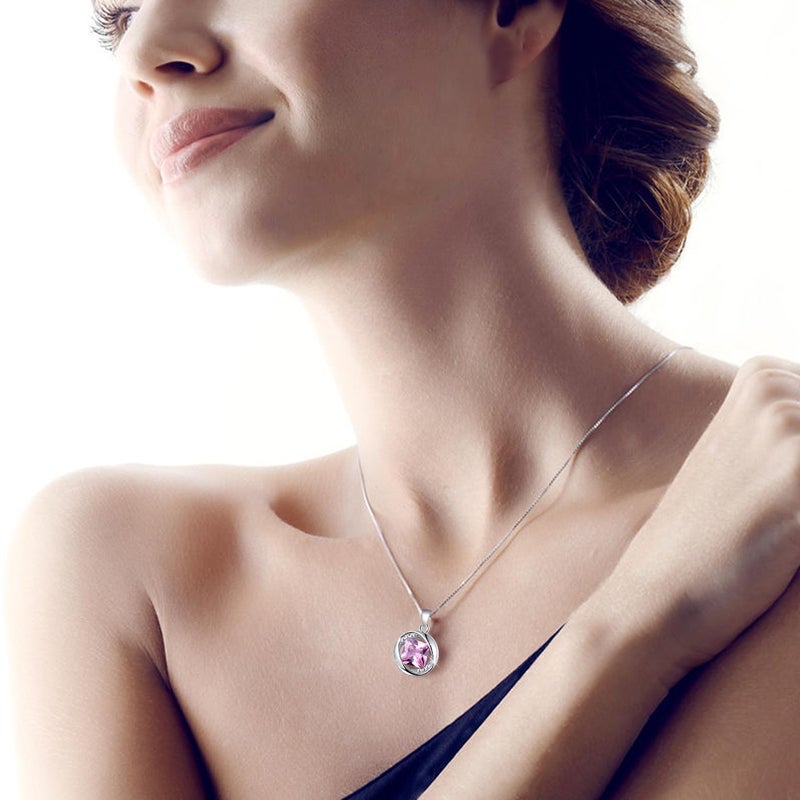 Aurora Tears October Birthstone Pendant Necklace Women 925 Sterling Silver Round Birthstones Created Tourmaline Pink Crystal Oct. Birth Stone Jewelry Birthday Gift DP0029O - Image 3